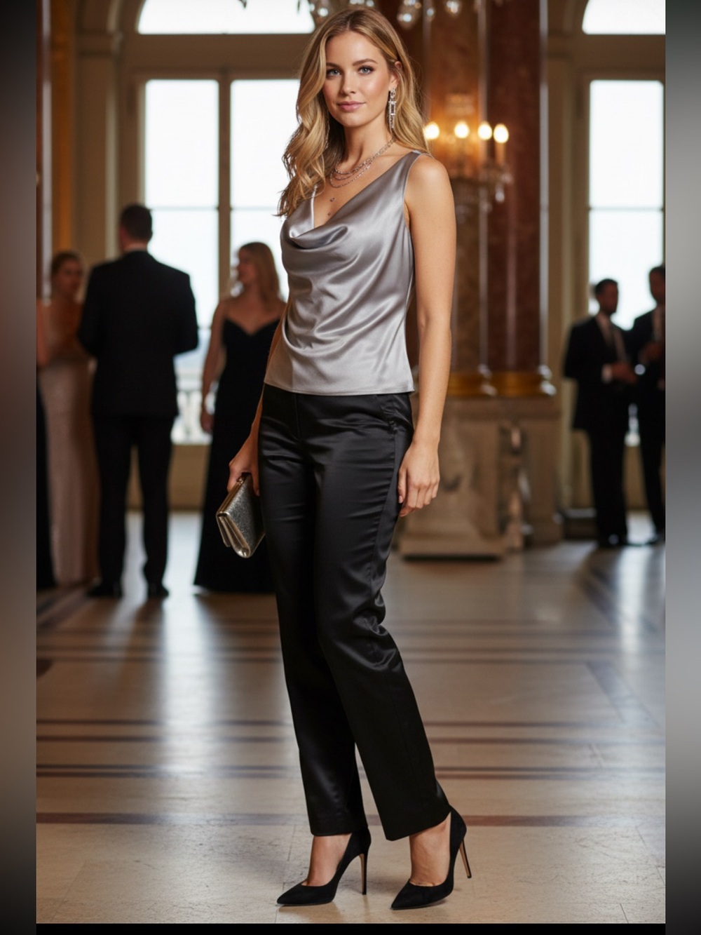Alex Evenings Silver-Lilac Drape Surplice Sleeveless Camisole Retail $129